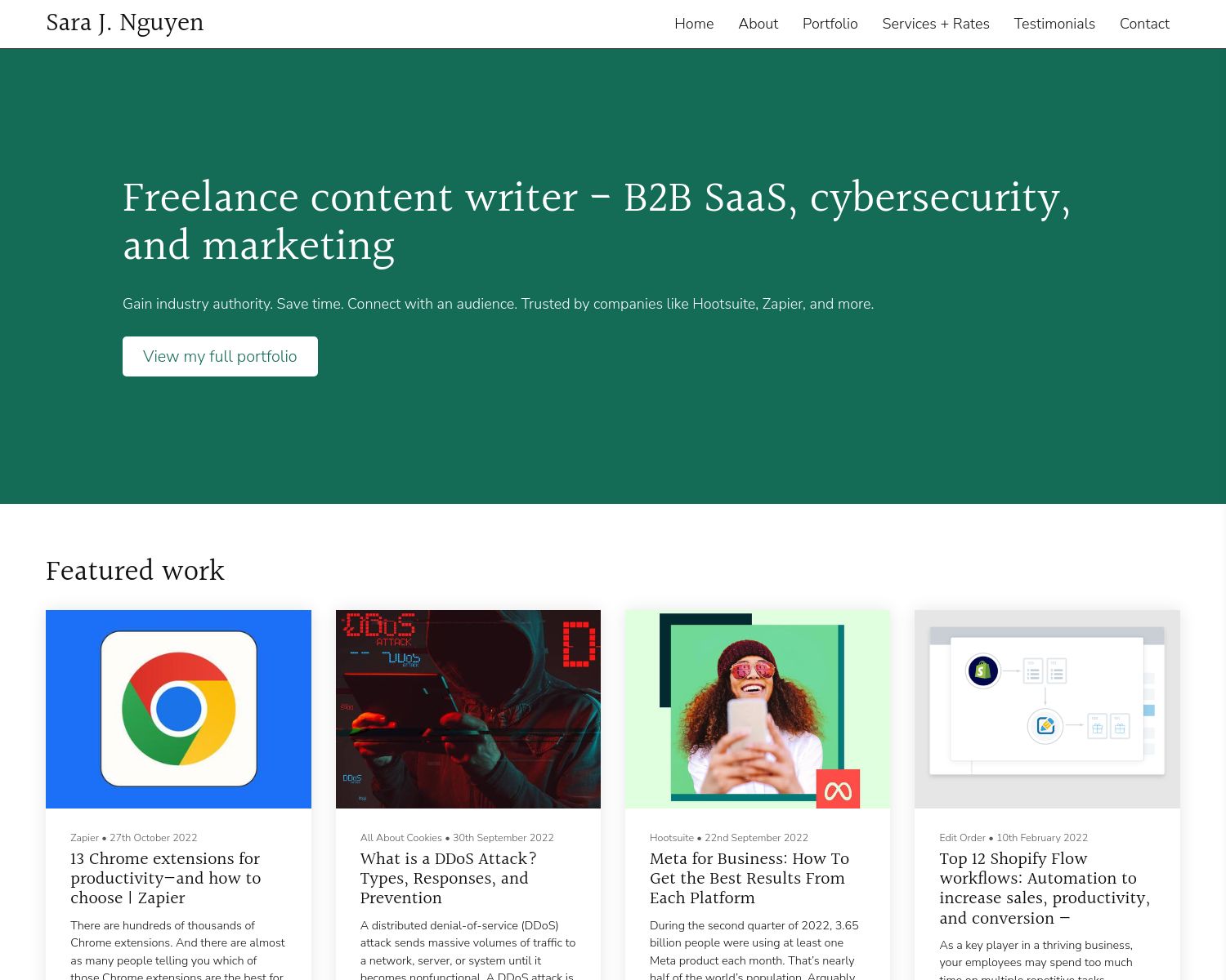 Sara Nguyen content writer portfolio example