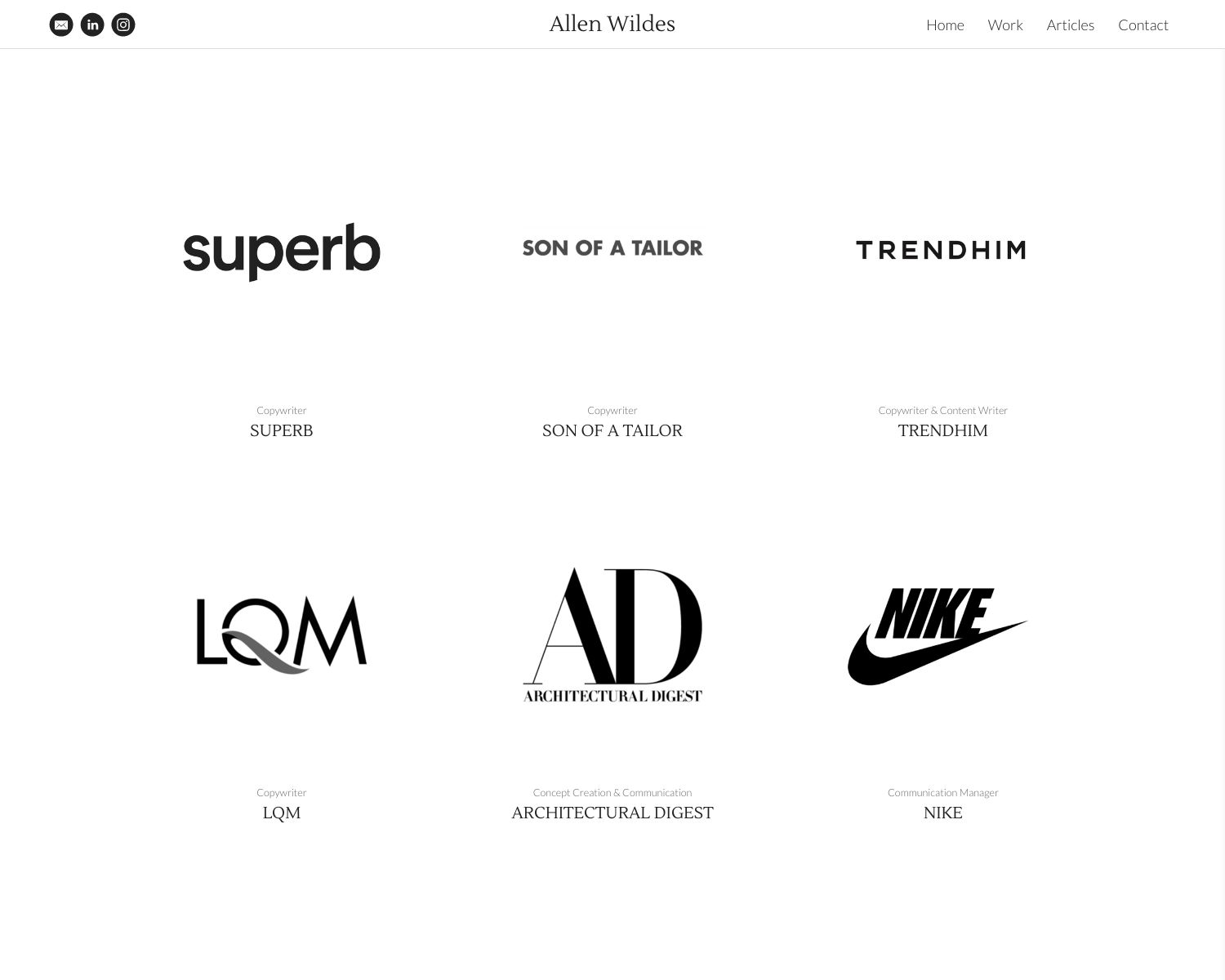 Screenshot of Allen Wildes' portfolio